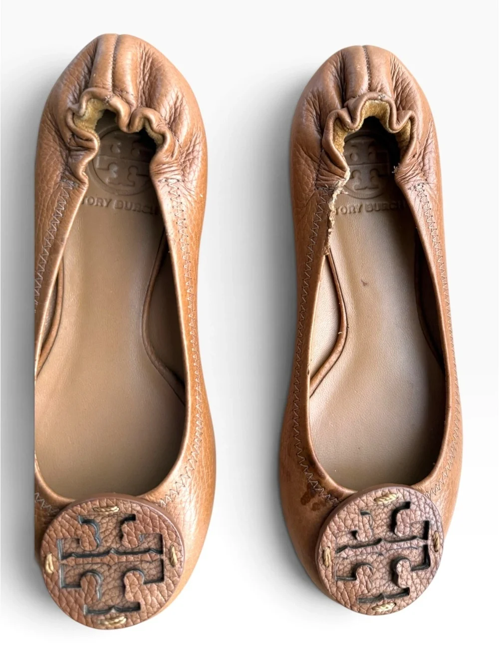 Tory Burch Reva Tonal Leather Ballet Flats - Royal Tan / Cognac - Size 4M